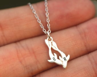 925 silver love fish necklace,custom initial necklace,her and her jewelry,lover jewelry