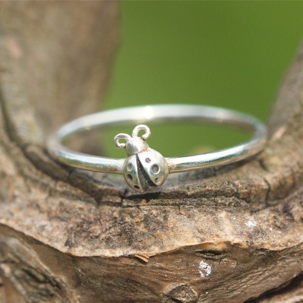 925 silver 3d Ladybug ring