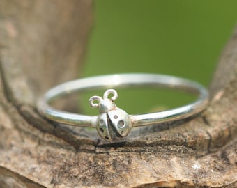 925 silver 3d Ladybug ring