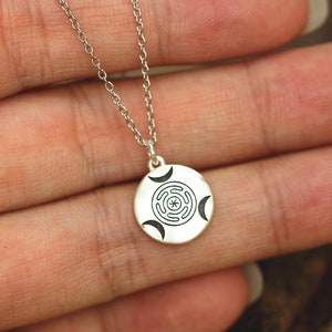 925 silver wheel of hecate necklace,Triple moon goddess jewelry,Triple Goddess necklace,Crescent Moon jewelry image 2
