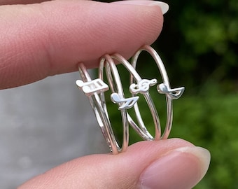 925 Sterling Silver Music Note Ring: Handmade Musical Jewelry