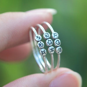 custom zodiac ring,silver paw ring,star ring,personlized initial ring,silver dot ring,minimalist jewelry,family jewelry