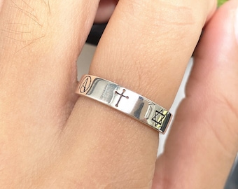 massiver 925 Silber Atheismus Band Ring, Christianity Ring, Judaismus Ring, Muslim Ring, Buddhismus Ring, Shinto Ring, Hinduismus Ring