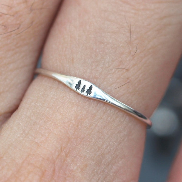 925 silver tiny tree ring,midi silver custom tree ring,personlized family forest tree jewelry