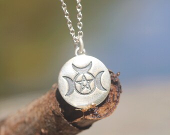 silver moon sun star necklace,Triple Goddess necklace,Pentagram necklace,Goddess Jewelry