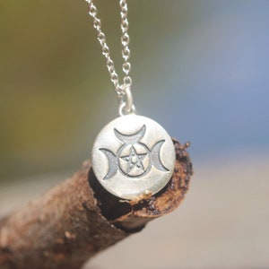 silver moon sun star necklace,Triple Goddess necklace,Pentagram necklace,Goddess Jewelry