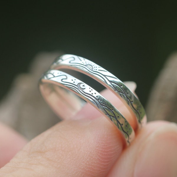 sunrise ring,moon ring,ocean wave ring, sun ring,925 silver band ring