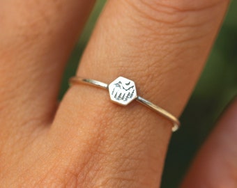 925 silver forest pine tree ring,night moon ring,mountain ring