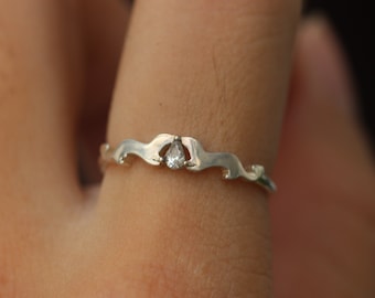 Silber Otter Ring, Wassertropfen Stein Ring, Liebhaber Schmuck, Freundin Geschenk, massiver 925 Silber Haustier Schmuck, Geschenke