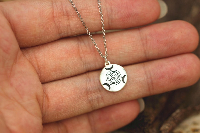 925 silver wheel of hecate necklace,Triple moon goddess jewelry,Triple Goddess necklace,Crescent Moon jewelry image 2