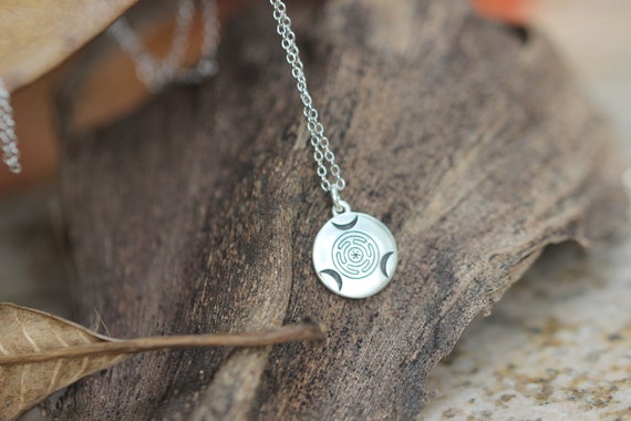 925 Silver Hecate Wheel Necklace: Triple Moon Goddess Jewelry