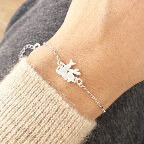 S925スターリングシルバーかわいい犬の骨星分離ブレスレット Solid 925 Silver Dog Rabbit Bracelet,cat Rabbit Bracelet,dog