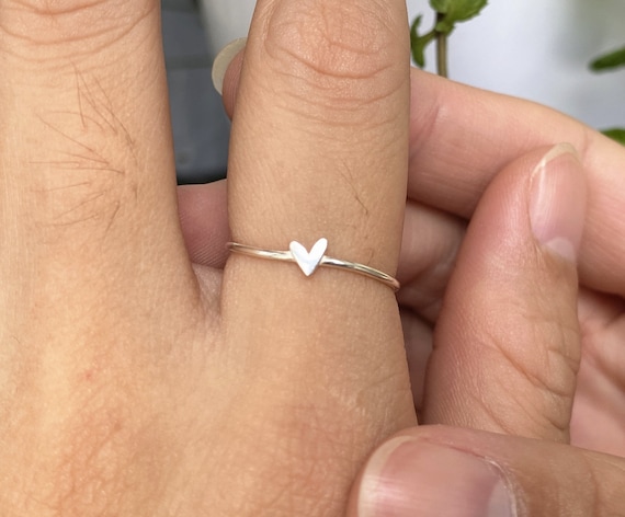 925 Sterling Silver Minimalist Heart Ring: Dainty Midi Jewelry