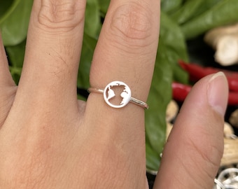 silver world map ring