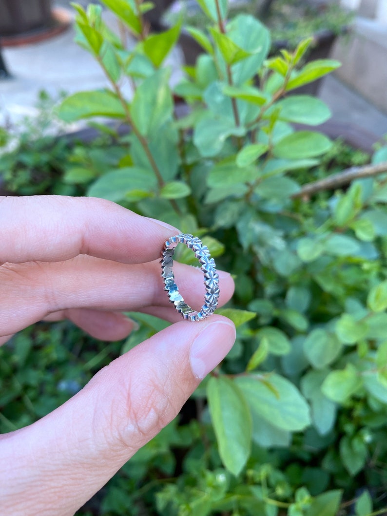 silver shamrock band ring,four leaf clover ring,silver leaves ring,unique band ring,custom leaf ring,personlized Clover Stacking jewelry image 7