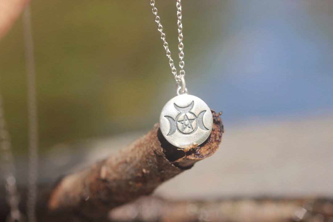 Silver Moon Sun Star Necklace,triple Goddess Necklace,pentagram