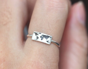 925 silver world map ring