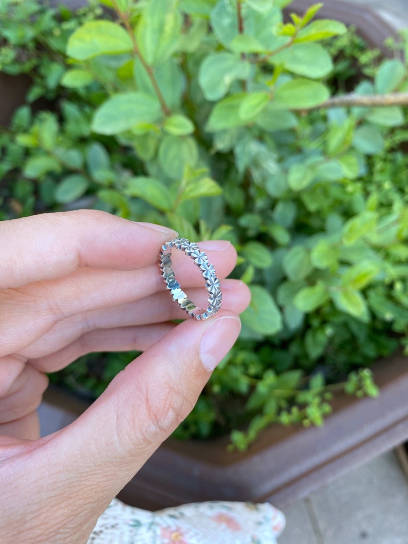 silver shamrock band ring,four leaf clover ring,silver leaves ring,unique band ring,custom leaf ring,personlized Clover Stacking jewelry image 6