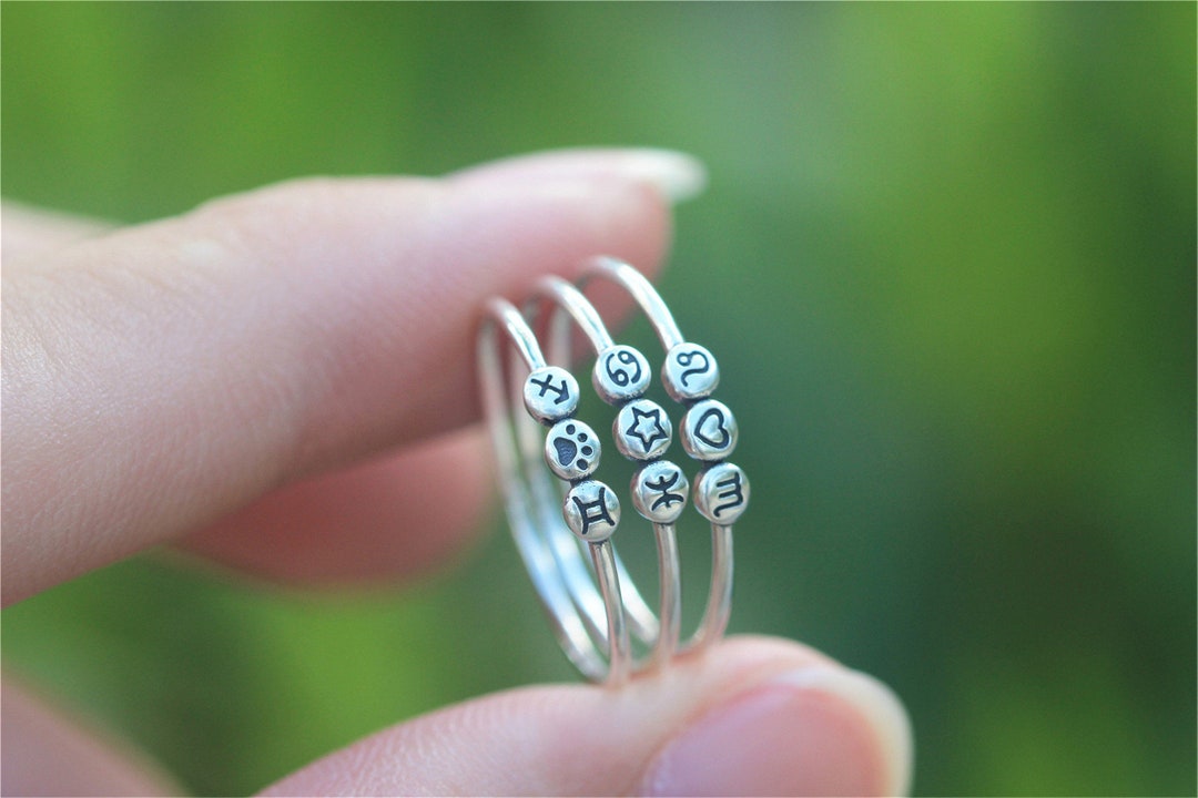 Custom Sterling Silver Zodiac Ring, Personalized Initial Ring - Etsy