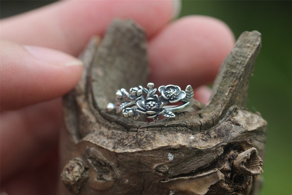 925 Silver Magnolia Flowers Ring,3d Flower Jewelry,magnolia
