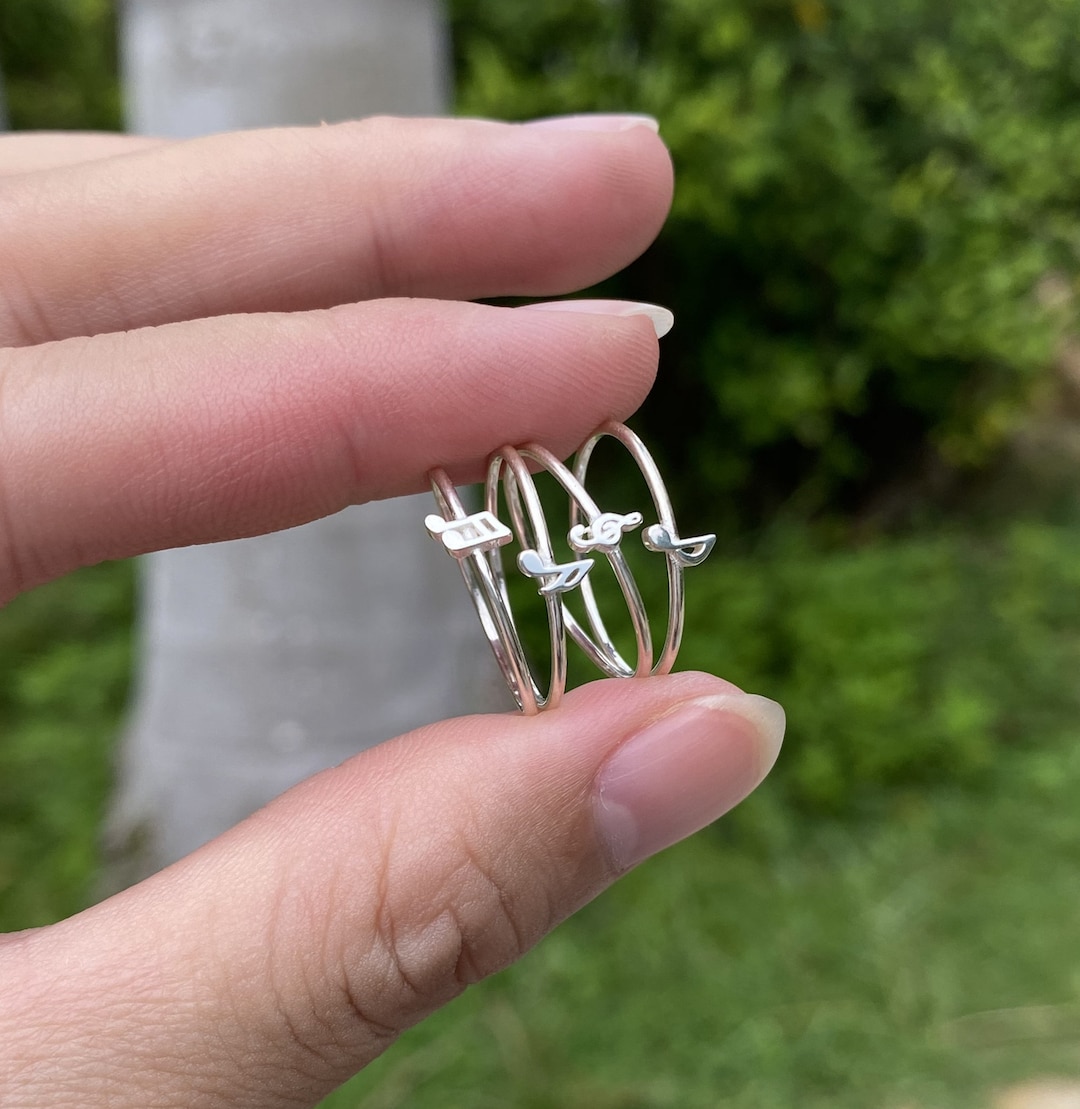 Shein Music Note Key Rings 925 Sterling Silver Music Note Ring: Handmade Musical Jewelry - Etsy