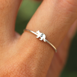 Silber Waschbär Ring,personalisierter Initial ring,personalisierter Briefschmuck,Familie Haustier Waschbär Schmuck
