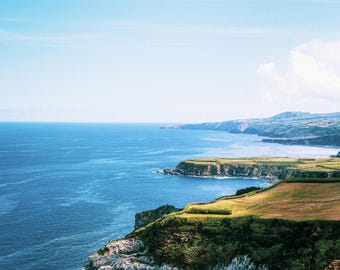 Coastal Cliff Landscape Print – Ocean Wall Art, Nature Photography, Blue Sea Decor, Scenic Travel Poster, Home Office Wall Art