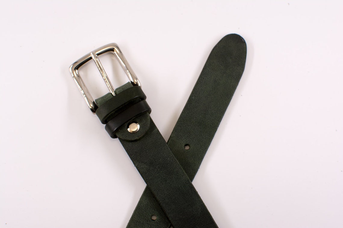 Genuine Leather Dark Green Belt for Man and Woman. Handmade Etsy