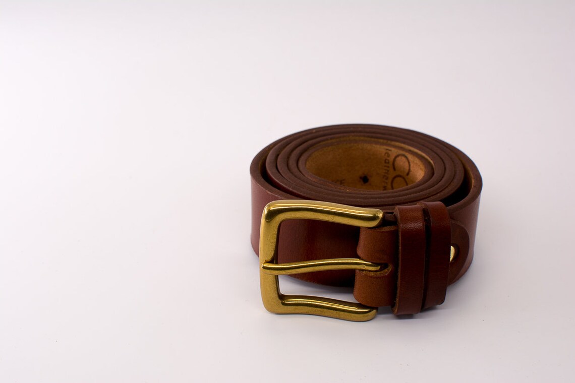 Genuine leather light brown belt for man and woman. Handmade Etsy