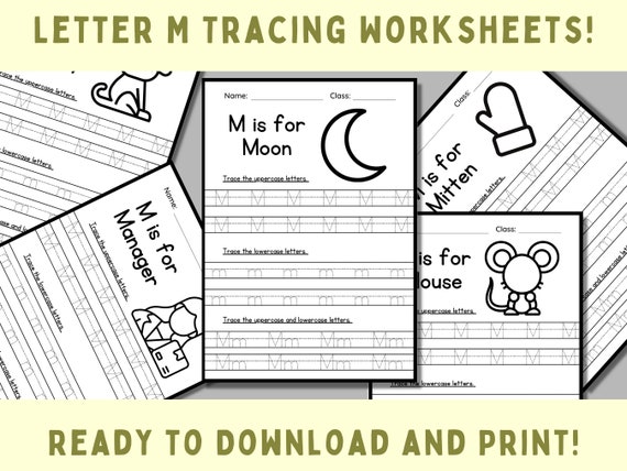 Printable Letter Tracing M Worksheets Learning Letter M - Etsy