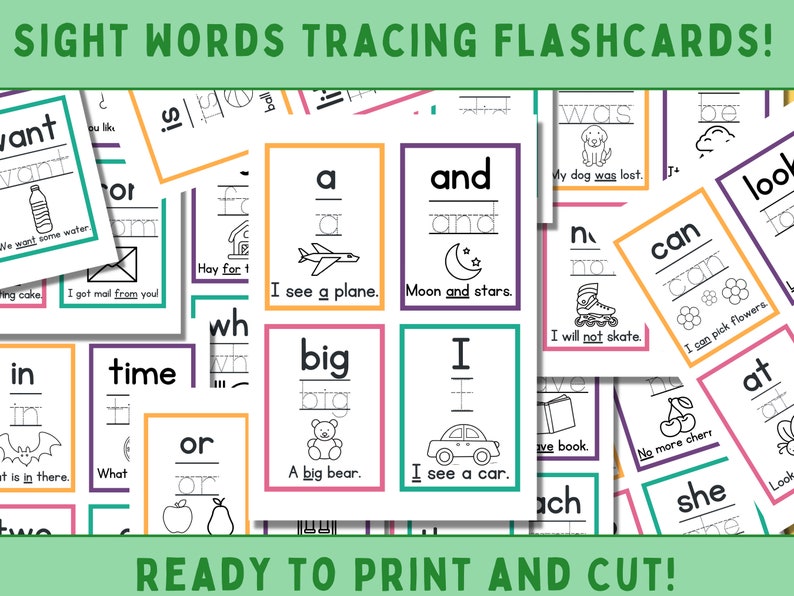 Printable Sight Words Tracing Flashcards Sight Words Learning Etsy