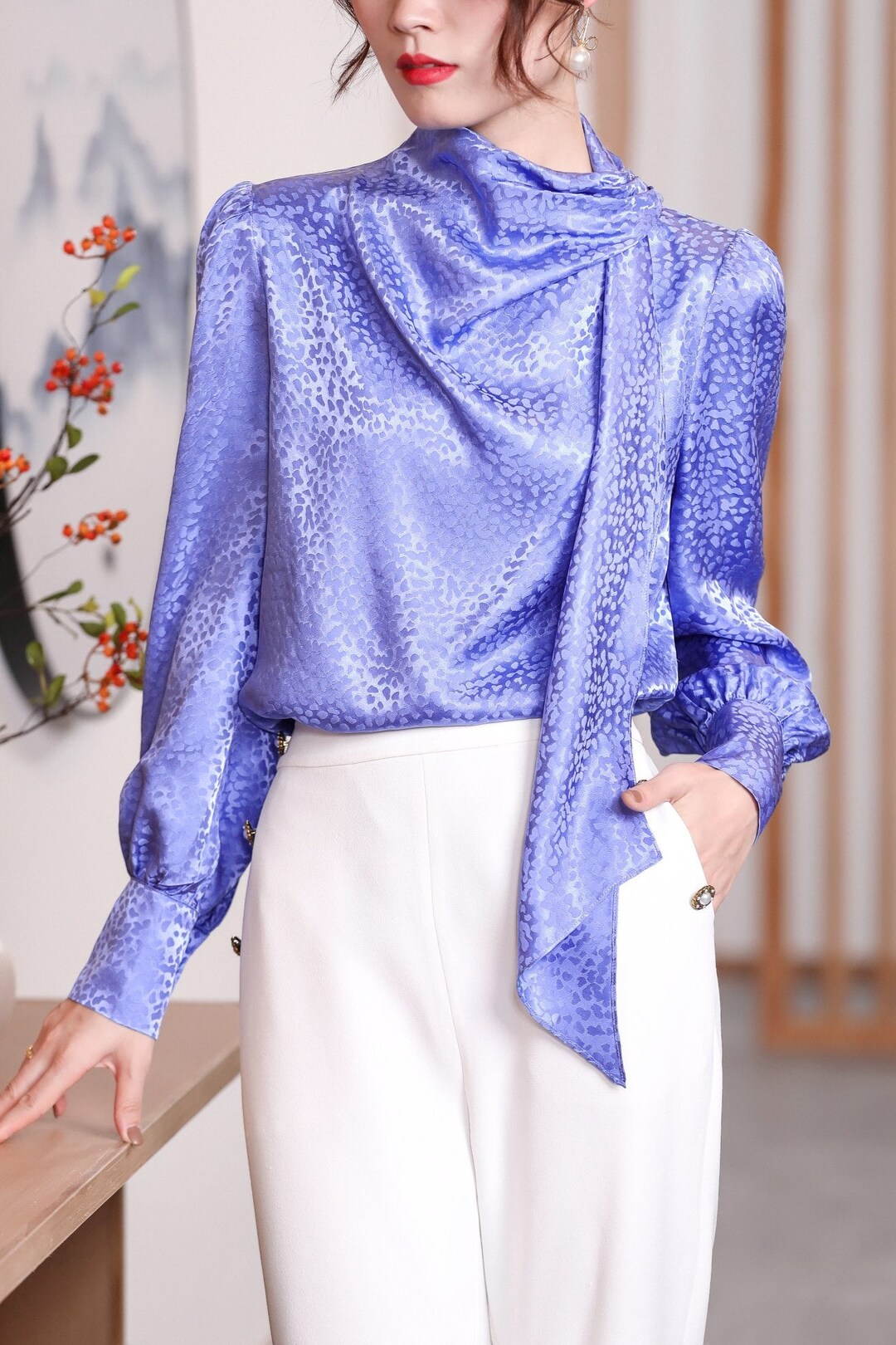 Classic Wrap Silk Shirtwomen's Silk Shirtblouse/top Etsy