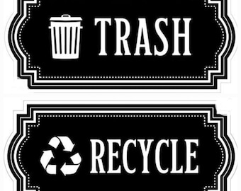 Trash / Recycling Can Labels - Set of two stickers, Trash Recycle Bins Cans Containers Home Office Church Garage Organization Organization