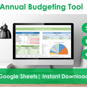 Annual Budgeting Planner - Google Sheets Template, Yearly Finance, Household Budget, Expense & Income Tracker, Paycheck Organizer