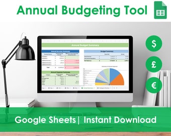 Annual Budgeting Planner - Google Sheets Template, Yearly Finance, Household Budget, Expense & Income Tracker, Paycheck Organizer