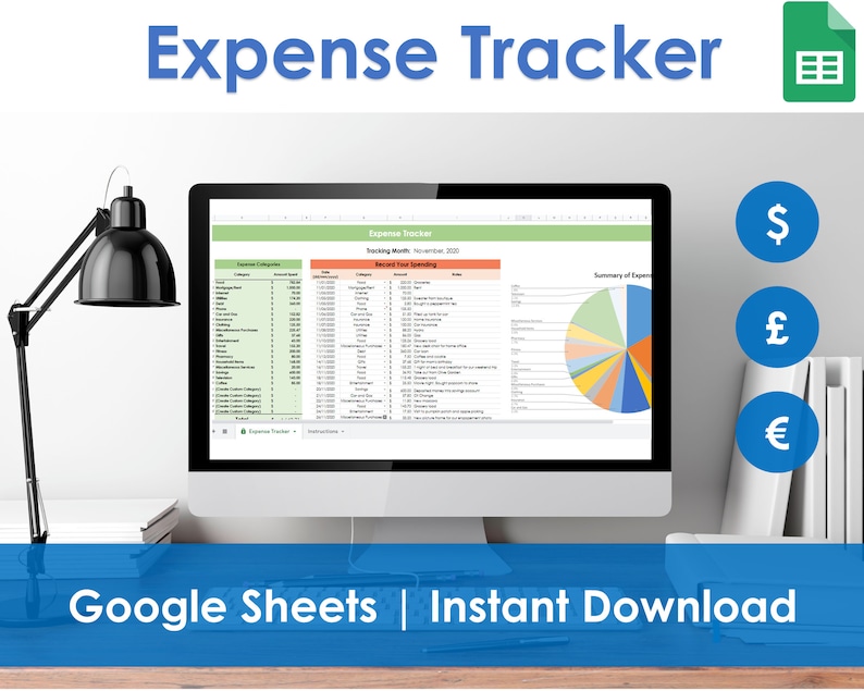Expense Tracker Google Sheets Template, Monthly Expenditure, Household