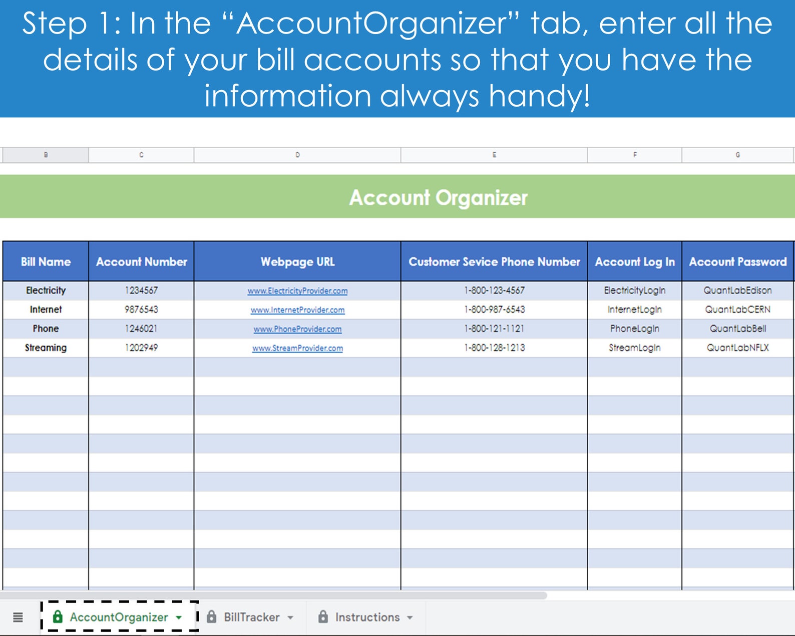 Bill Tracker and Organizer - Google Sheets, Payment Planner, Bill ...