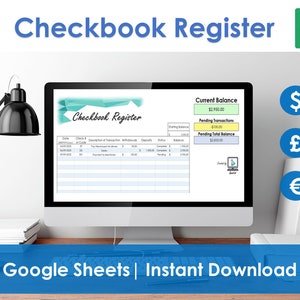 Chequeboek Registreren - Google Spreadsheets Spreadsheet, Accounttracker, log en planner. Organiseer uitgaven, stortingen, uitgaven. Maandelijks budget.