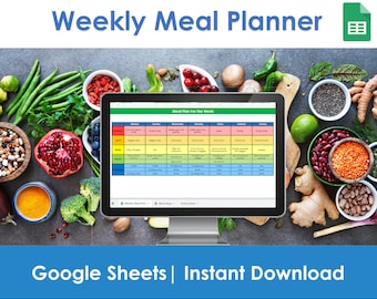 Weekly Meal Planner - Google Sheets, Meal Ideas, Food Schedule, Grocery Tracking, Household Template