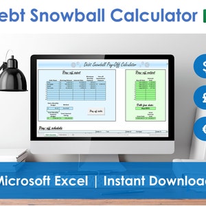 Calculadora de bola de nieve de deuda - Inspirada en Dave Ramsey- Pago de deudas, hoja de cálculo de Excel, Préstamo de tarjeta de crédito, Deuda y presupuesto, Plan de pago mensual