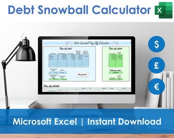Debt Snowball Calculator - Inspired by Dave Ramsey- Debt payoff, Excel spreadsheet, Credit Card Loan, Debt & Budget, Monthly Payment Plan