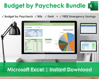 Budget by Paycheck Bundle - Excel Spreadsheets, Budget by Paycheck, Bill Organizer, Debt Snowball Calculator, Free Emergency Savings Tracker