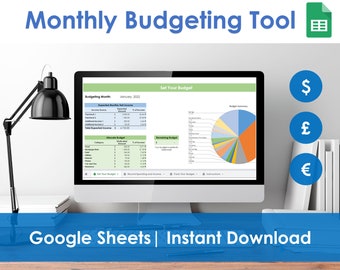 Monthly Budgeting Planner - Google Sheets Spreadsheet, Household Finance Template, College Budget, Expense Income Tracker, Paycheck spend
