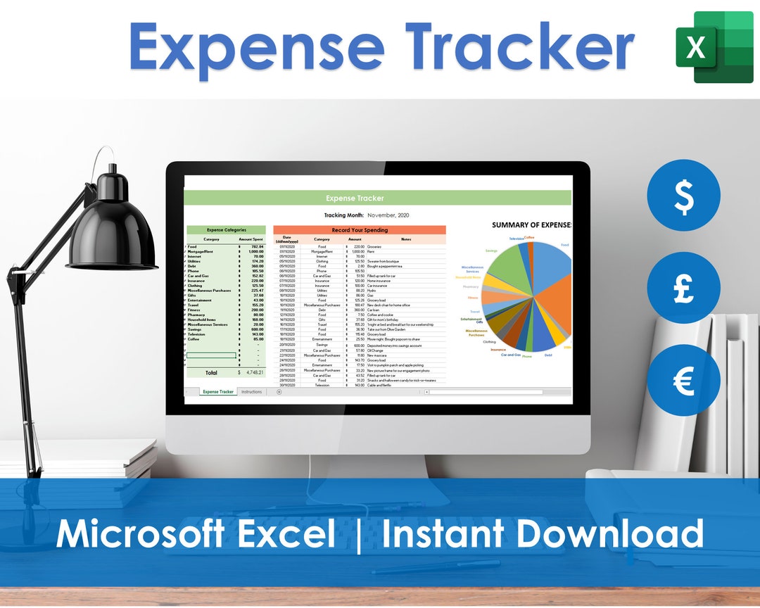Expense Tracker - Excel Spreadsheet Template, Monthly Expenditure ...