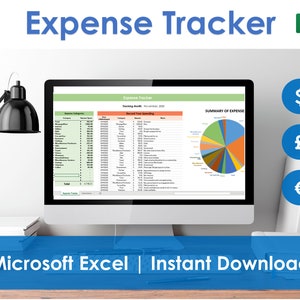 Expense Tracker - Excel Spreadsheet Template, Monthly Expenditure, Household Finances & Spending, College Budget, Personal Organizer