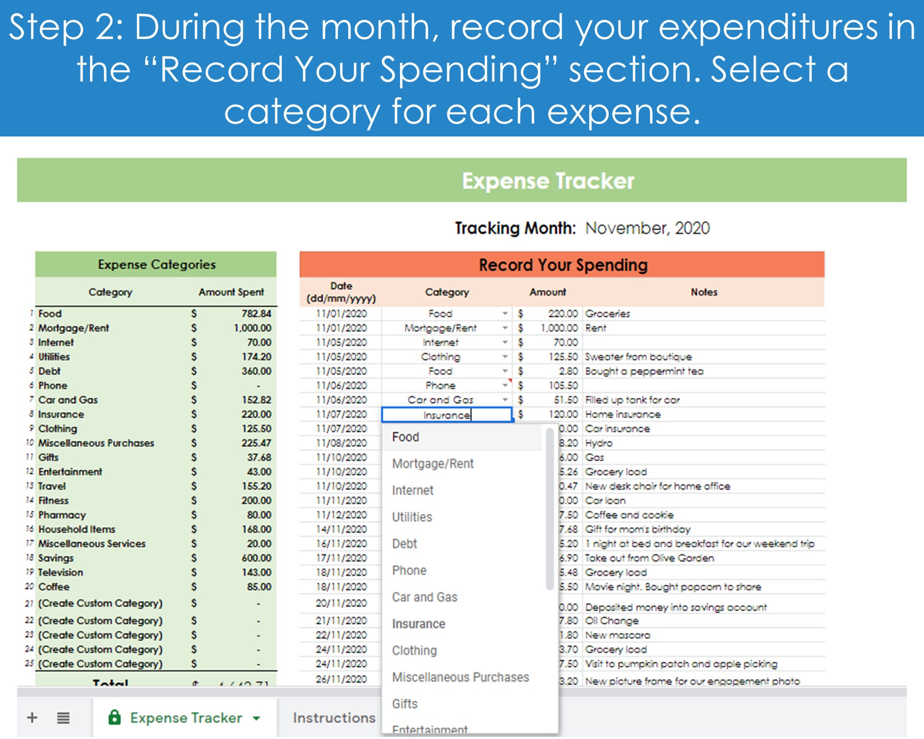 Expense Tracker - Google Sheets Template, Monthly Expenditure ...