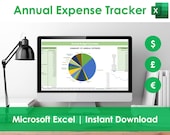 Annual Expense Tracker - Excel Spreadsheet Template, Yearly Household Finances & Spending, College Budget, Google Sheets Compatible