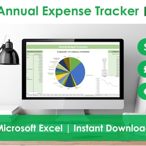Annual Expense Tracker - Excel Spreadsheet Template, Yearly Household Finances & Spending, College Budget, Google Sheets Compatible