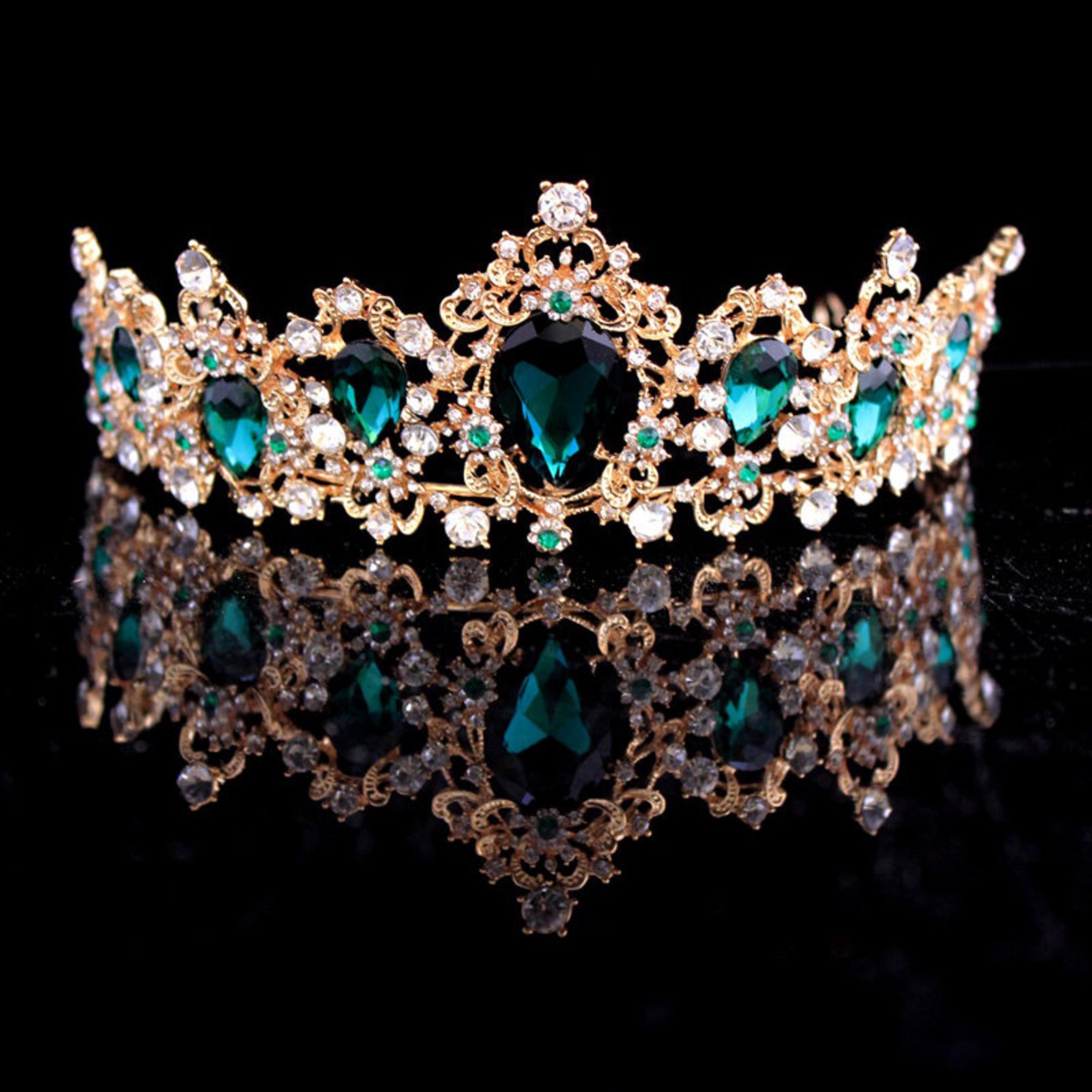 Emerald Elegant Bridal Royal Tiara Medieval Antique Crown Etsy