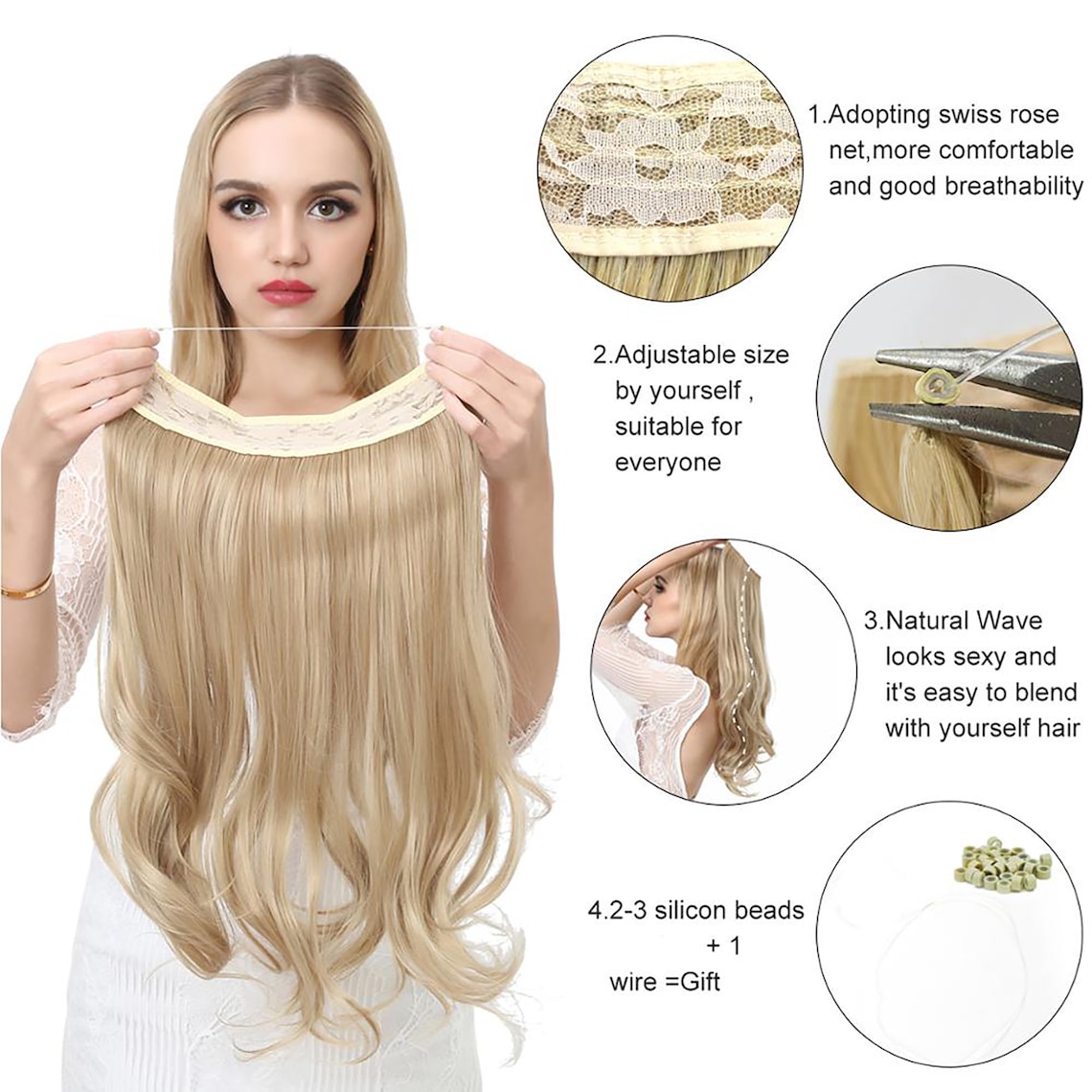 No Clip Wave Halo Hair Extensions Ombre Synthetic Natural Etsy